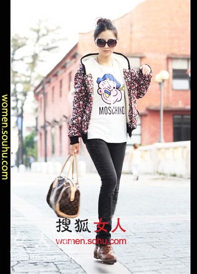 花朵图案棉服 冬季最强抗寒装扮